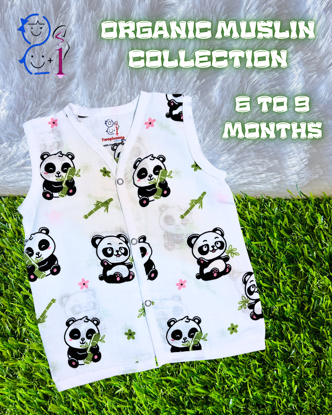 Muslin Jabla - Panda Print - 6 to 9 Months