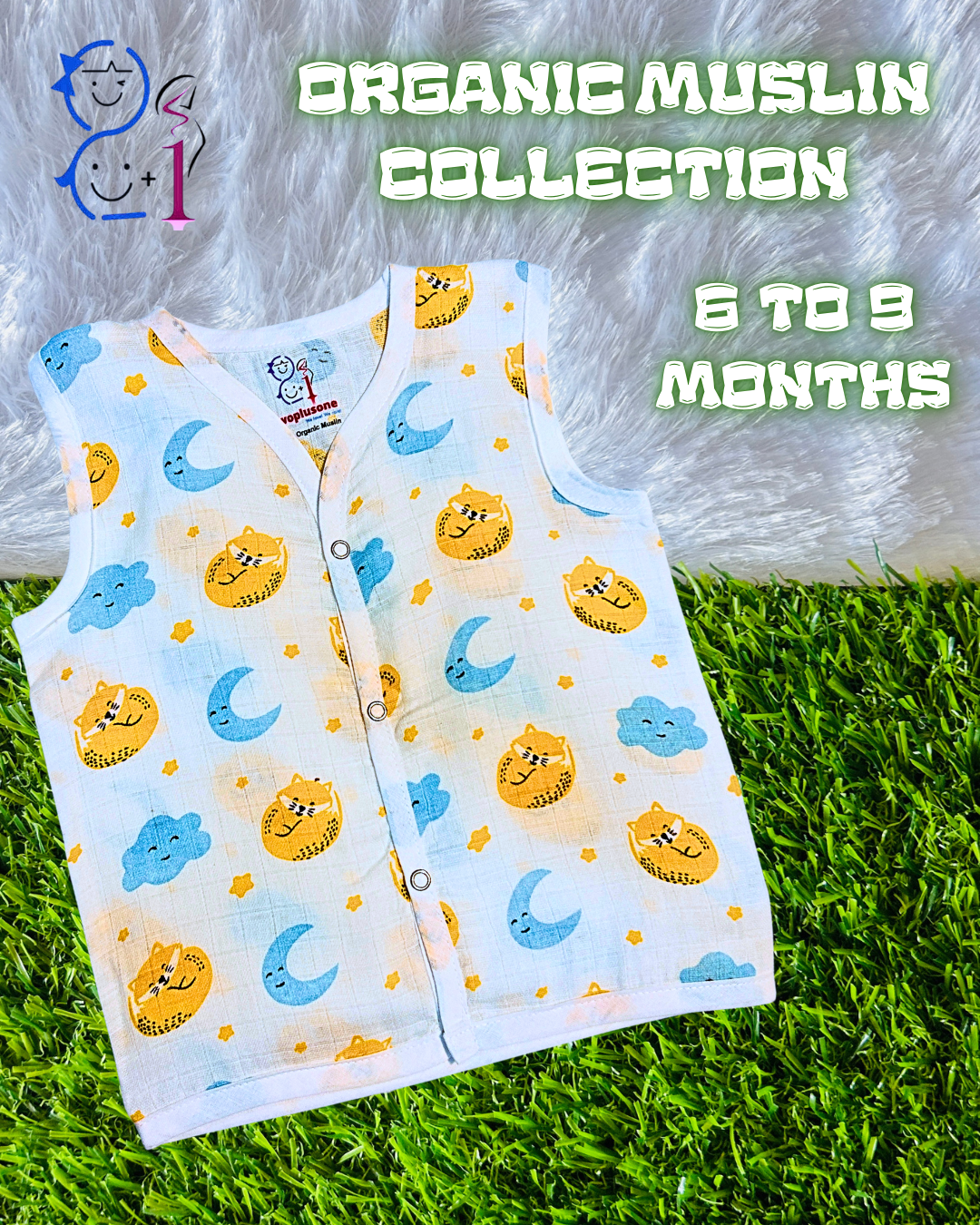 Muslin Jabla - Moon Print - 6 to 9 Months