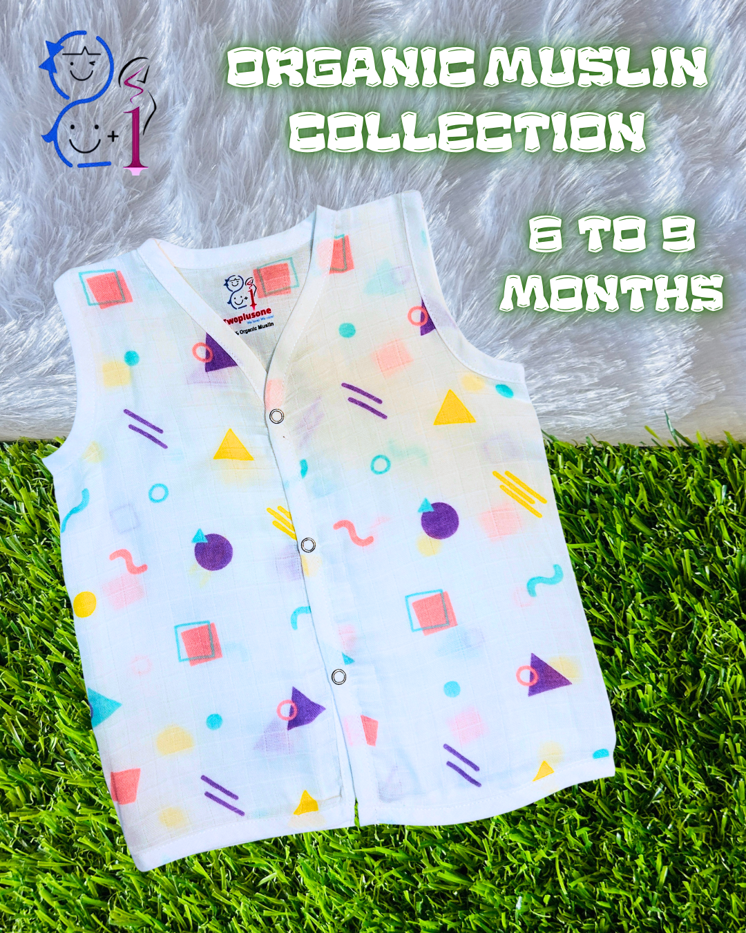 Muslin Jabla - Shapes Print - 6 to 9 Months