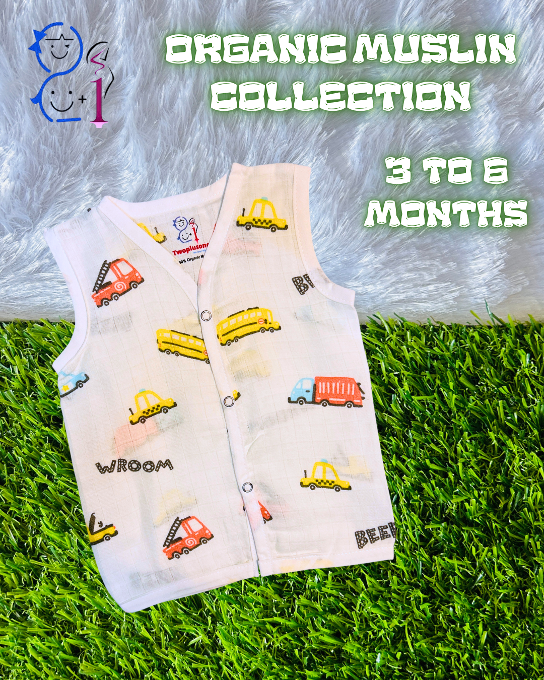 Muslin Jabla - Car Print - 3 to 6 Months
