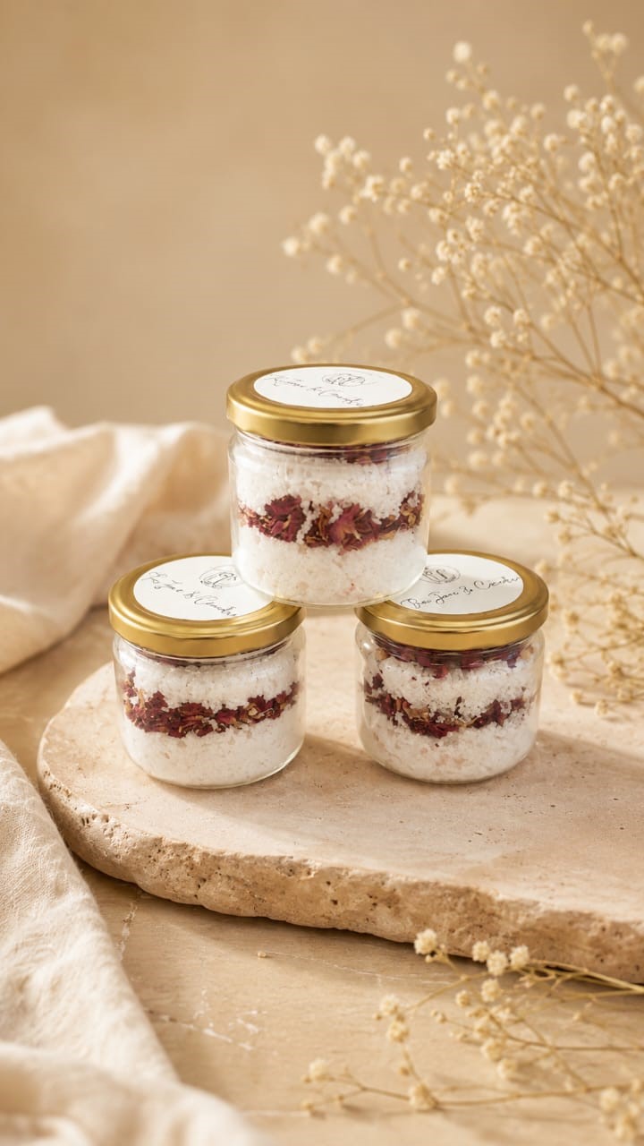Rose Bath Salts for Relaxation & Self-Care | Soothing Bath & Foot Soak with Dried Rose Petals